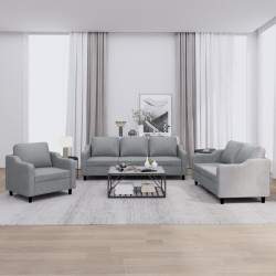 3 Pcs conjunto de sofás com almofadões tecido cinzento-claro