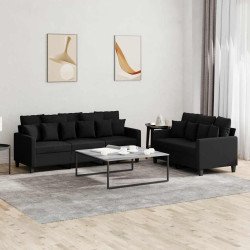 2 Pcs conjunto de sofás com almofadões tecido preto