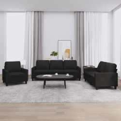 3 Pcs conjunto de sofás com almofadões couro artificial preto