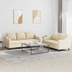 2 Pcs conjunto de sofás com almofadões tecido cor creme