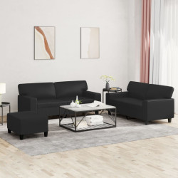 3 Pcs conjunto de sofás couro artificial preto