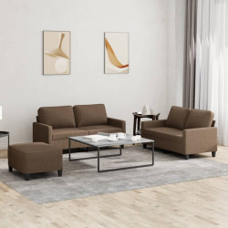 3 Pcs conjunto de sofás com almofadões tecido castanho
