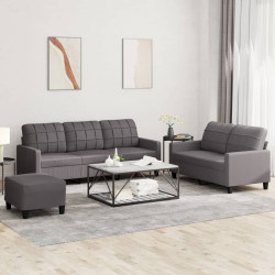 3 Pcs conjunto de sofás c/ almofadões couro artificial cinzento