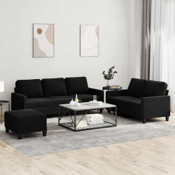 3 Pcs conjunto de sofás com almofadões veludo preto