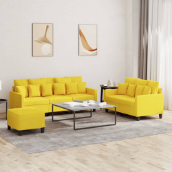 3 Pcs conjunto de sofás com almofadões tecido amarelo-claro