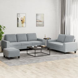 3 Pcs conjunto de sofás tecido cinzento-claro