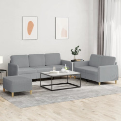3 Pcs conjunto de sofás com almofadões tecido cinzento-claro