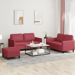 3 Pcs conjunto sofás c/ almofadões couro artif. vermelho tinto
