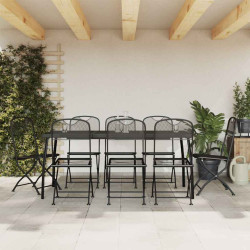 9 Pcs conjunto de jantar para jardim rede de metal antracite