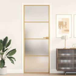 Porta interior 76x201,5 cm vidro temperado e alumínio dourado