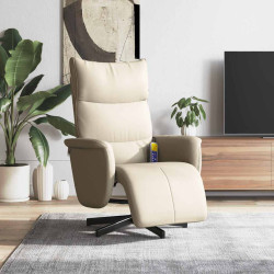 Cadeira massagens reclinável c/apoio pés couro artificial creme