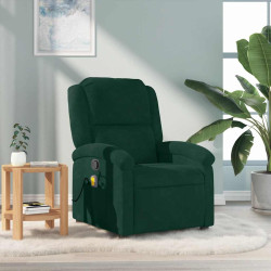 Poltrona de massagens reclinável veludo verde-escuro