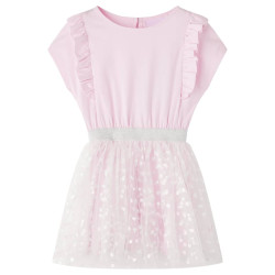 Vestido de criança com folhos rosa-claro 104