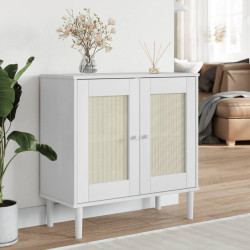 Aparador senja aspeto de vime 80x35x80 cm pinho maciço branco