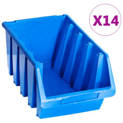 Caixas de arrumação empilháveis 14 pcs plástico azul