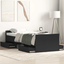 Estrutura de cama c/ painéis cabeceira e pés 90x200 cm preto