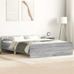 Estrutura de cama c/ painéis de cabeceira e pés cinzento sonoma