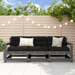 3 Pcs conjunto lounge de jardim madeira de pinho maciça cinza