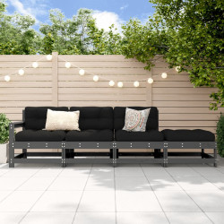 4 Pcs conjunto lounge de jardim madeira de pinho maciça cinza