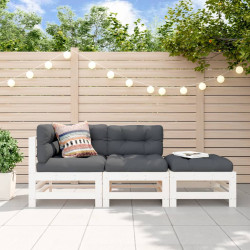 3 Pcs conjunto lounge de jardim madeira de pinho maciça branco