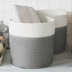 Cestos de arrumação 2 pcs ø28x28 cm algodão cinzento e branco