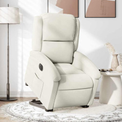 Poltrona reclinável elevatória elétrica veludo creme