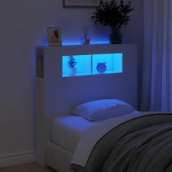 Cabeceira cama c/ leds 100x18,5x103,5 cm deriv. madeira branco