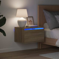 Mesa de cabeceira de parede com luzes LED carvalho sonoma