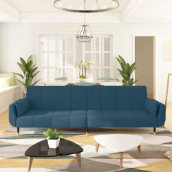 Sofá-cama 2 lugares com duas almofadas veludo azul