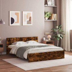 Estrutura cama c/ cabeceira/luzes LED 160x200cm carvalho fumado