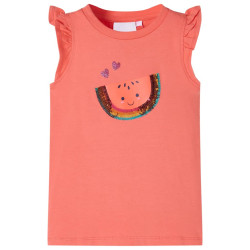 T-shirt para criança manga com folhos cor coral 116