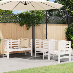 3 Pcs conjunto lounge de jardim madeira de pinho maciça branco