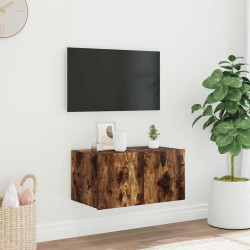 Móvel de parede p/ TV c/ luzes LED 60x35x31 cm carvalho fumado