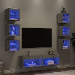8 Pcs móveis parede p/ TV c/ leds deriv. madeira cinza sonoma