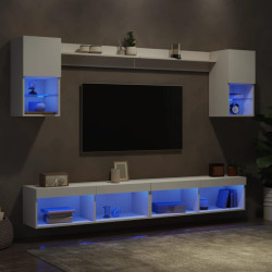 6Pcs móveis de parede p/ TV c/ leds derivados de madeira branco