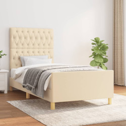 Estrutura de cama sem colchão 90x200 cm tecido creme