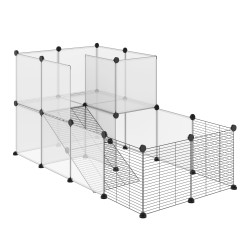 Recinto para Animais Pequenos com 27 Painéis e Forma Personalizável 140x70x70 cm Transparente e Preto