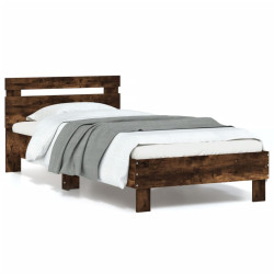 Estrutura cama c/ cabeceira/luzes LED 90x200 cm carvalho fumado