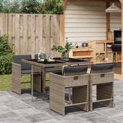 5 Pcs conjunto de jantar p/ jardim c/ almofadões vime PE cinza