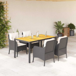 5 Pcs conjunto de jantar p/ jardim c/ almofadões vime PE preto