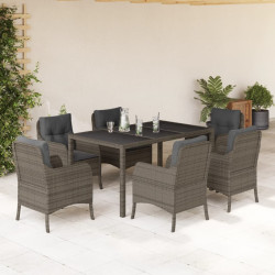 7 Pcs conjunto de jantar p/ jardim c/ almofadões vime PE cinza