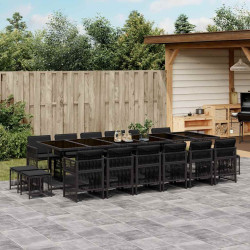 17 Pcs conjunto de jantar p/ jardim c/ almofadões vime PE preto