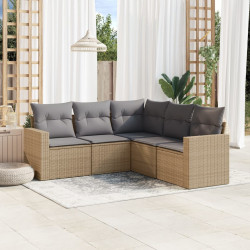 5 Pcs conjunto de sofás p/ jardim com almofadões vime PE bege