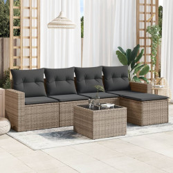 6 Pcs conjunto sofás de jardim com almofadões vime cinzento