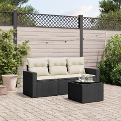 4 Pcs conjunto de sofás para jardim c/ almofadões vime PE preto