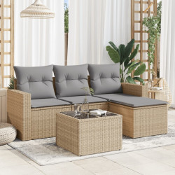 5 Pcs conjunto de sofás p/ jardim com almofadões vime PE bege