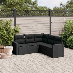 5 Pcs conjunto sofás de jardim com almofadões vime PE preto