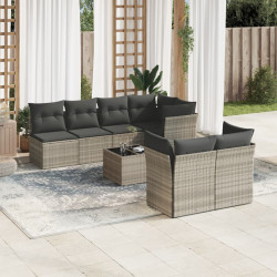 8 Pcs conj. sofás jardim c/ almofadões vime PE cinzento-claro