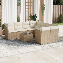 9 Pcs conjunto de sofás p/ jardim com almofadões vime PE bege