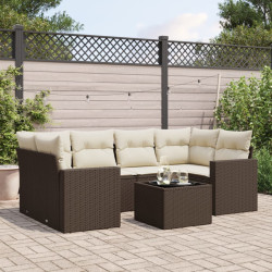 7 Pcs conjunto de sofás jardim c/ almofadões vime PE castanho